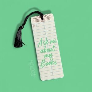 Ask Me About My Books Metal Bookmark - Library Card Design with Tassel | Bookish